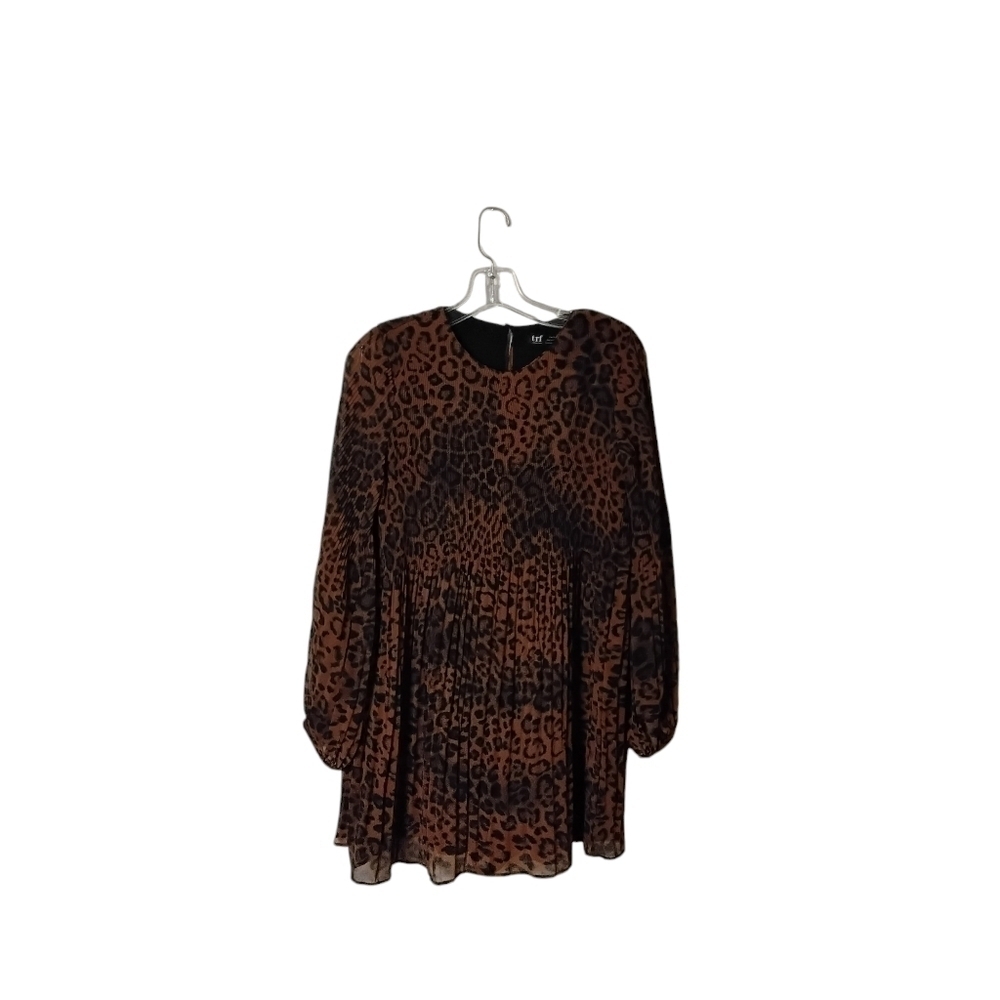 Zara TRF Collection Women's Pleated Black Brown Leopard Tunic Mini Dress…